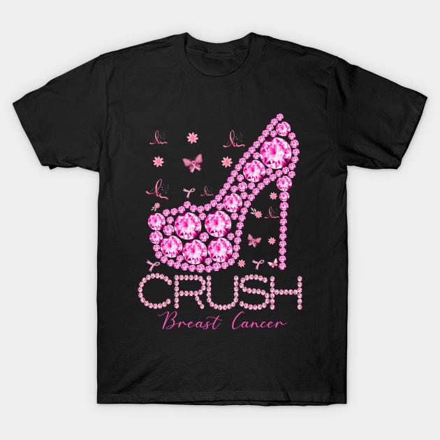 Crush Breast Cancer Awareness Bling Pink Ribbon T-Shirt by CardRingDesign